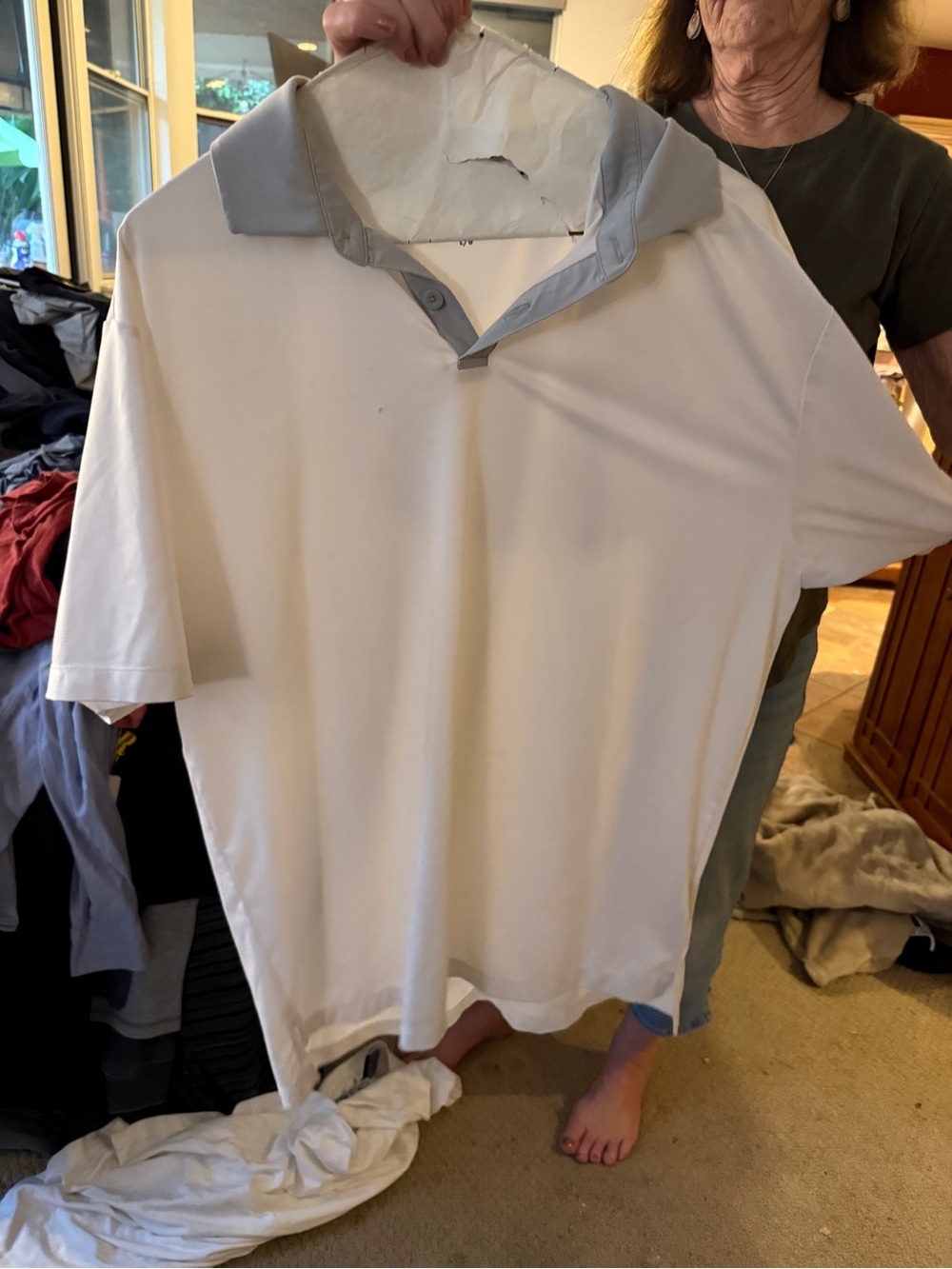 Columbia White Polo with Light Gray Contrast Collar
